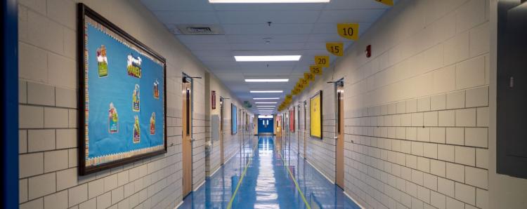 looking down school hallway